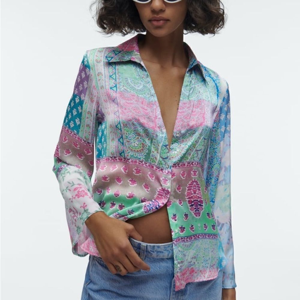 ZARA PATCHWORK PRINTED SHIRT MULTICOLORED - Picture 5 of 9